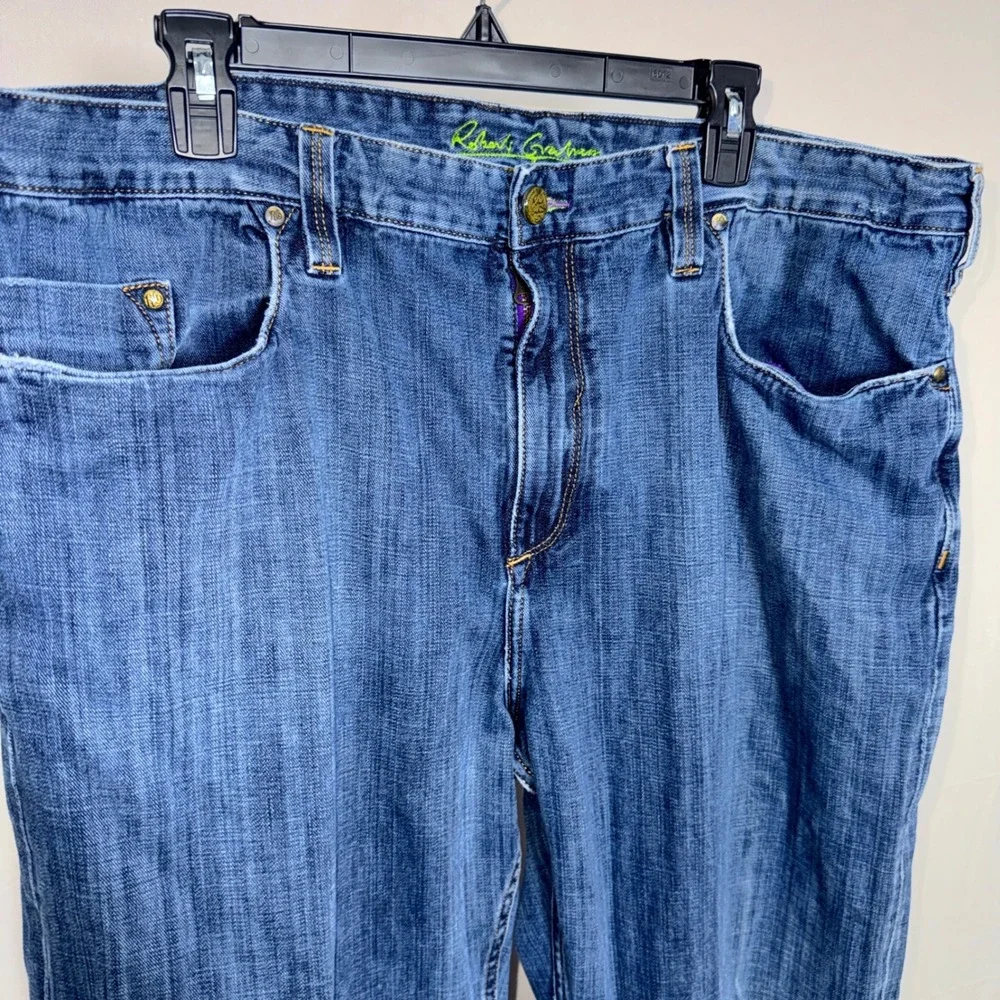 Robert Graham Relaxed Chill Mens Blue Jeans 44x32 Straight Leg Medium Wash Denim